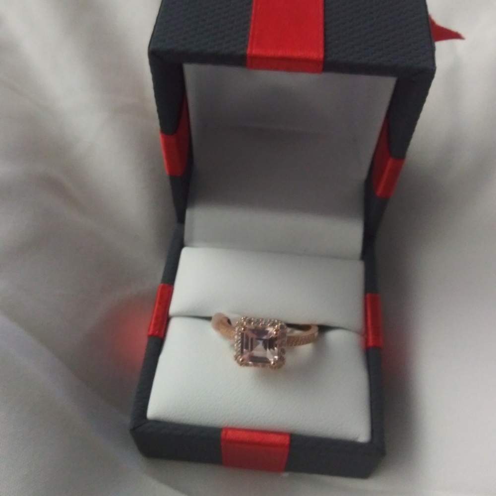 Stunning 14K Rose GOS Ring with LC Champagne And LC White Sapphire size 7 gift